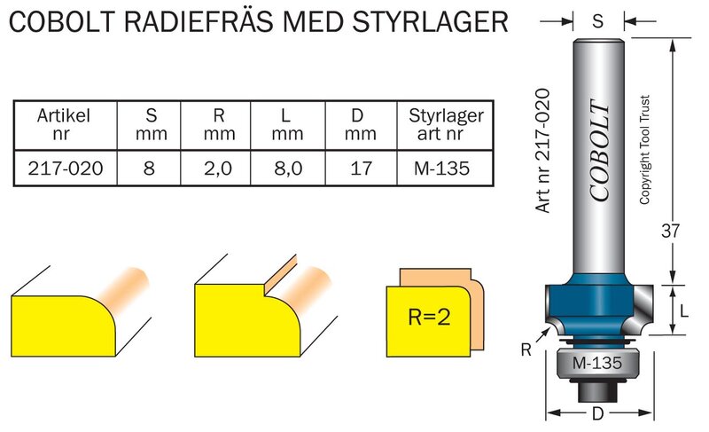 Cobolt HM-avrundingsfres R=2,0 m kul.l