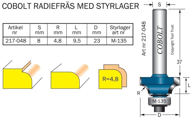 Cobolt HM-avrundingsfres R=4,8 m kul.l