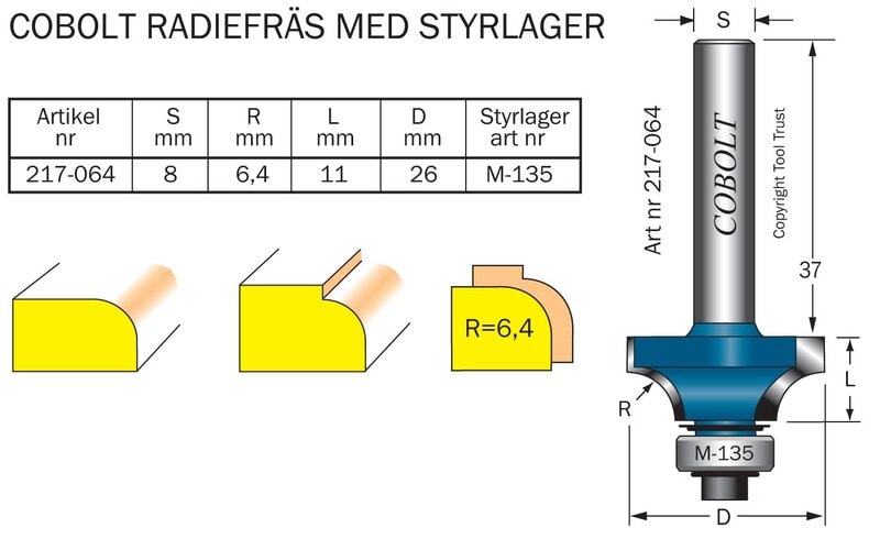 Cobolt HM-avrundingsfres R=6,4 m kul.l