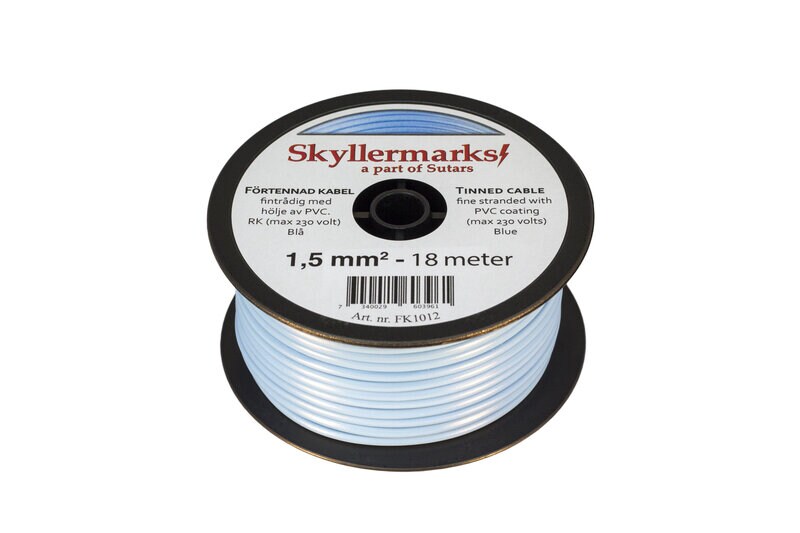 Skyllermarks Tinnet PVC-kabel RK, blå, 1,5 mm², 18 m