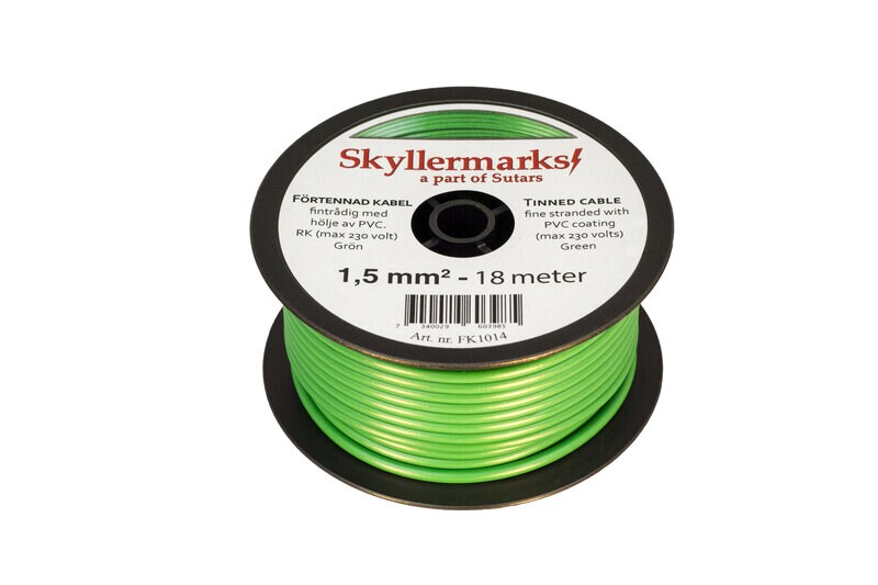 Skyllermarks Tinnet PVC-kabel RK, grønn, 1,5 mm², 18 m