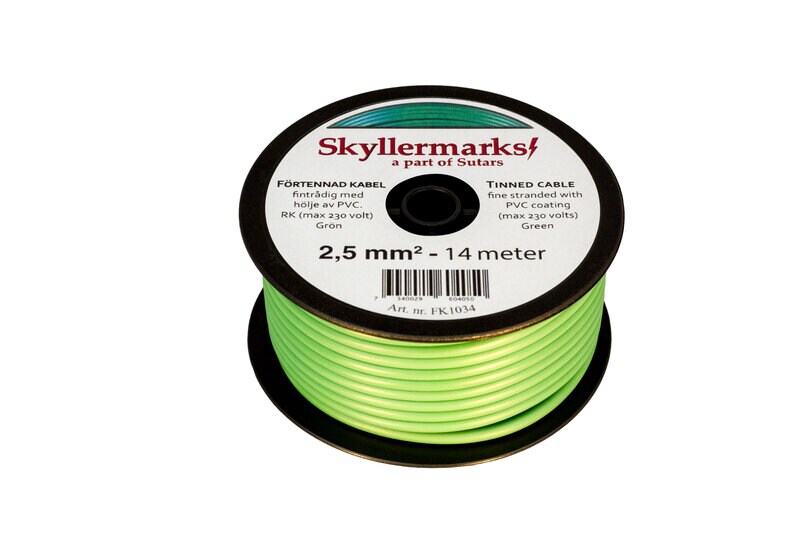 Skyllermarks Tinnet PVC-kabel RK, grønn, 2,5 mm², 14 m