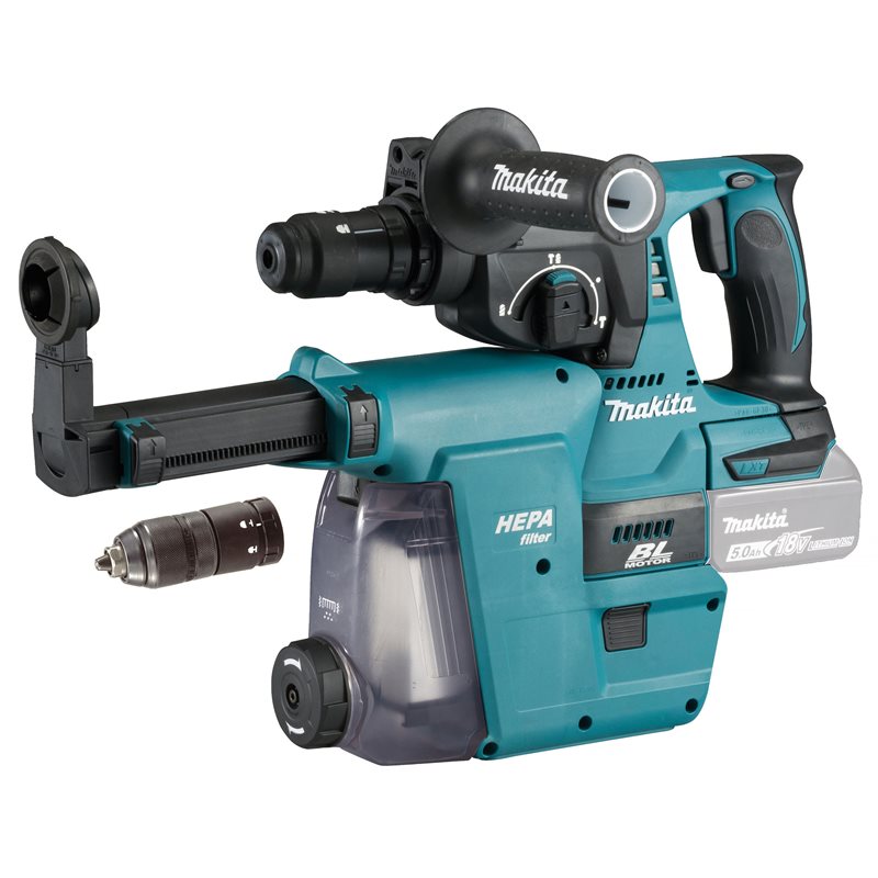 Makita Kombihammer LXT DHR243ZJW med støvsuger DX07, uten batteri & lader